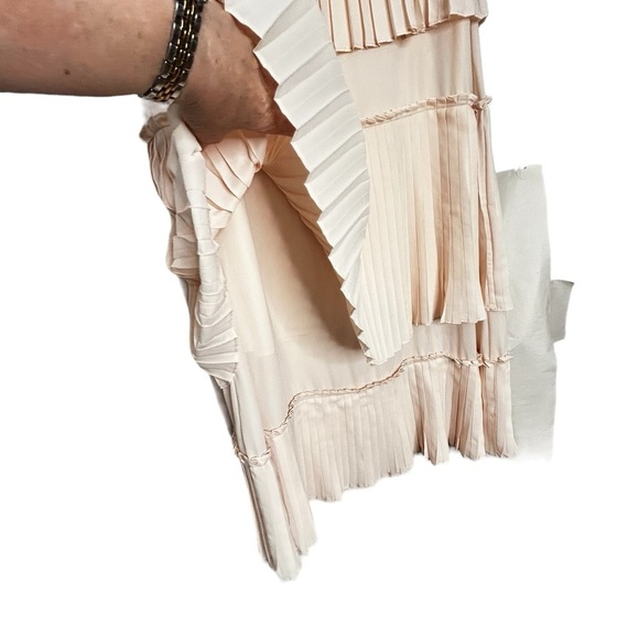 English Factory Peach Colored  tiered Accordion Pleated Maxi Skirt Sz 2/4 - Picture 7 of 11